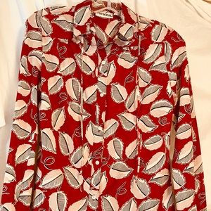 VINTAGE 1970’s- Burgundy Beige/Black Leaf Blouse